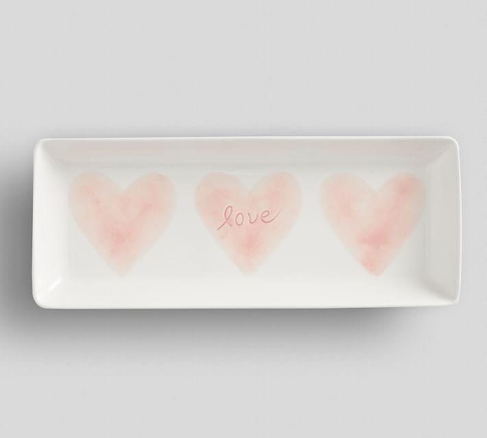 Watercolor Heart Handcrafted Stoneware Cookie Platter | Pottery Barn (US)