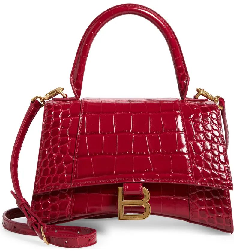 Hourglass Croc Embossed Leather Top Handle Bag | Nordstrom