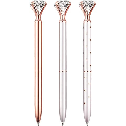 3PCS Big Crystal Diamond Ballpoint Pen Bling Metal Ballpoint PenOffices and schools, silver/White... | Amazon (US)