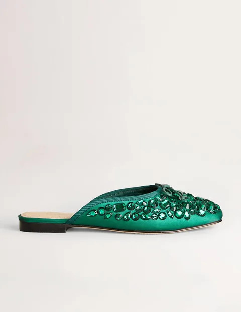 Jewel Encrusted Flat Mule - Hunter Green | Boden (US)