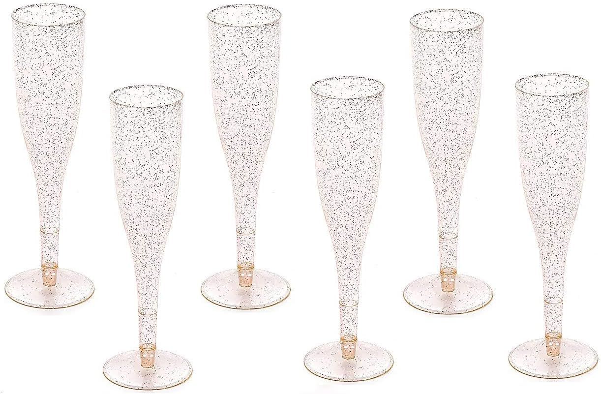 Gold Glitter Plastic Classicware Glass Like Champagne Wedding Parties Toasting Flutes (1 Box = Qu... | Amazon (US)