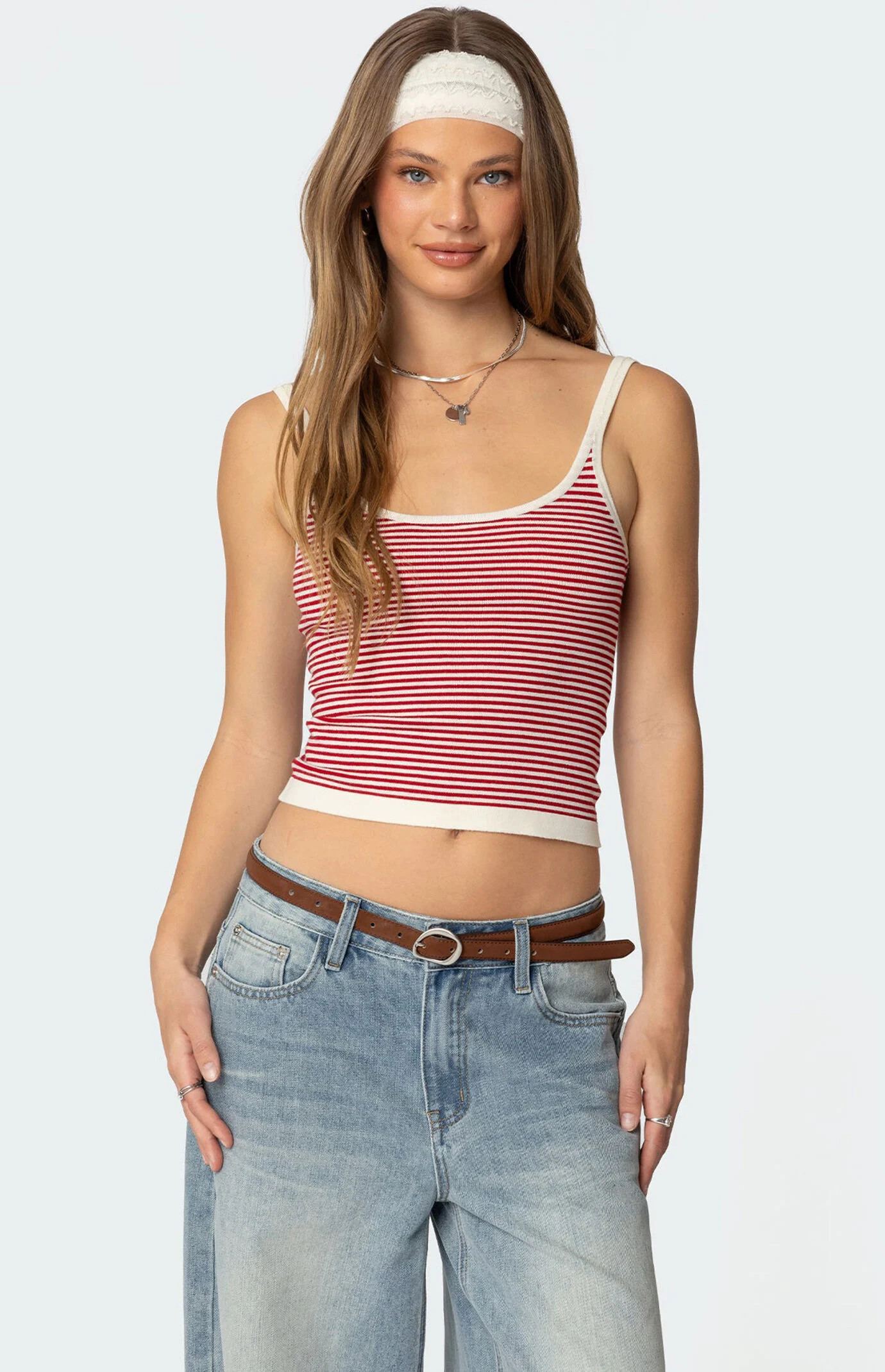 Edikted Women's Saylor Striped Knit Tank Top in Red - Size XS | PacSun