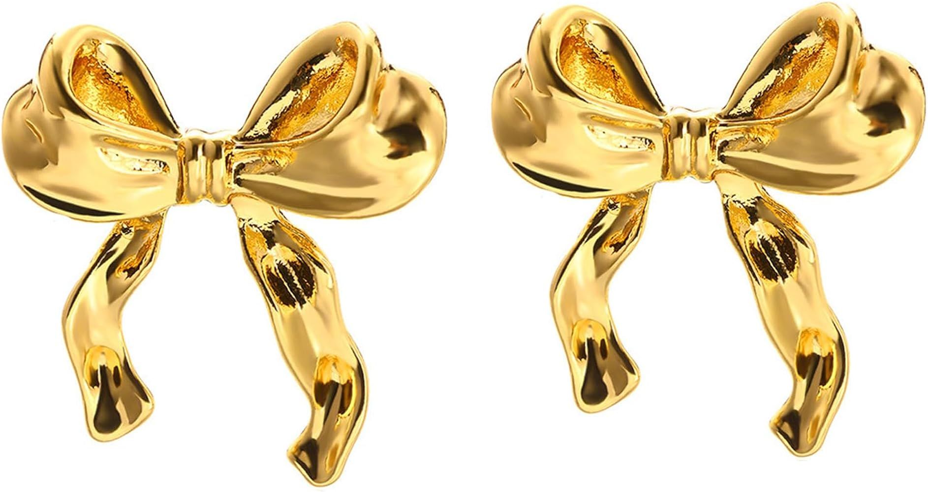 Gold Silver Bow Earrings for Women Girls,Cute Ribbon Bow Stud Earrings Statement Bow Drop Earring... | Amazon (US)