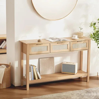 Console Table With 3 Storage Drawers, Rattan Entryw... | Wayfair North America