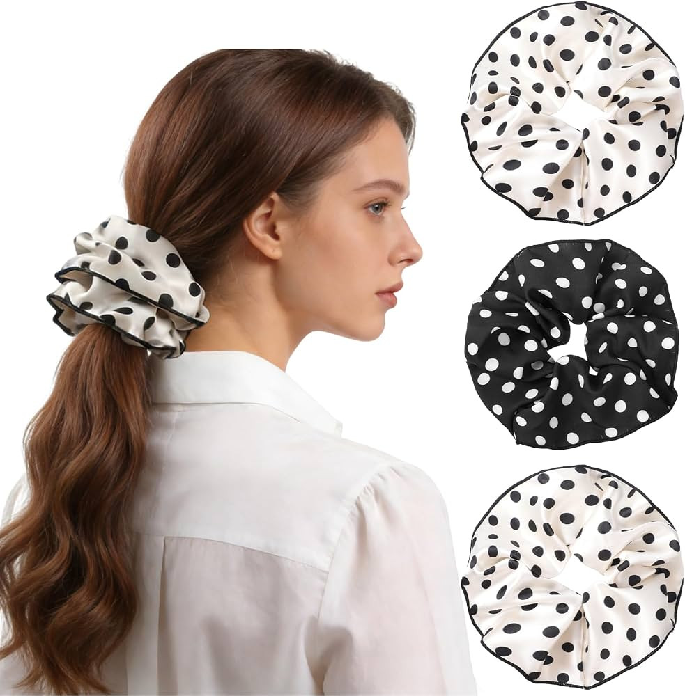 Sibba 3 Pcs Large Satin Hair Scrunchies, Oversize Scrunchies Dot Vintage Chic Scrunchie 7 Inches ... | Amazon (US)