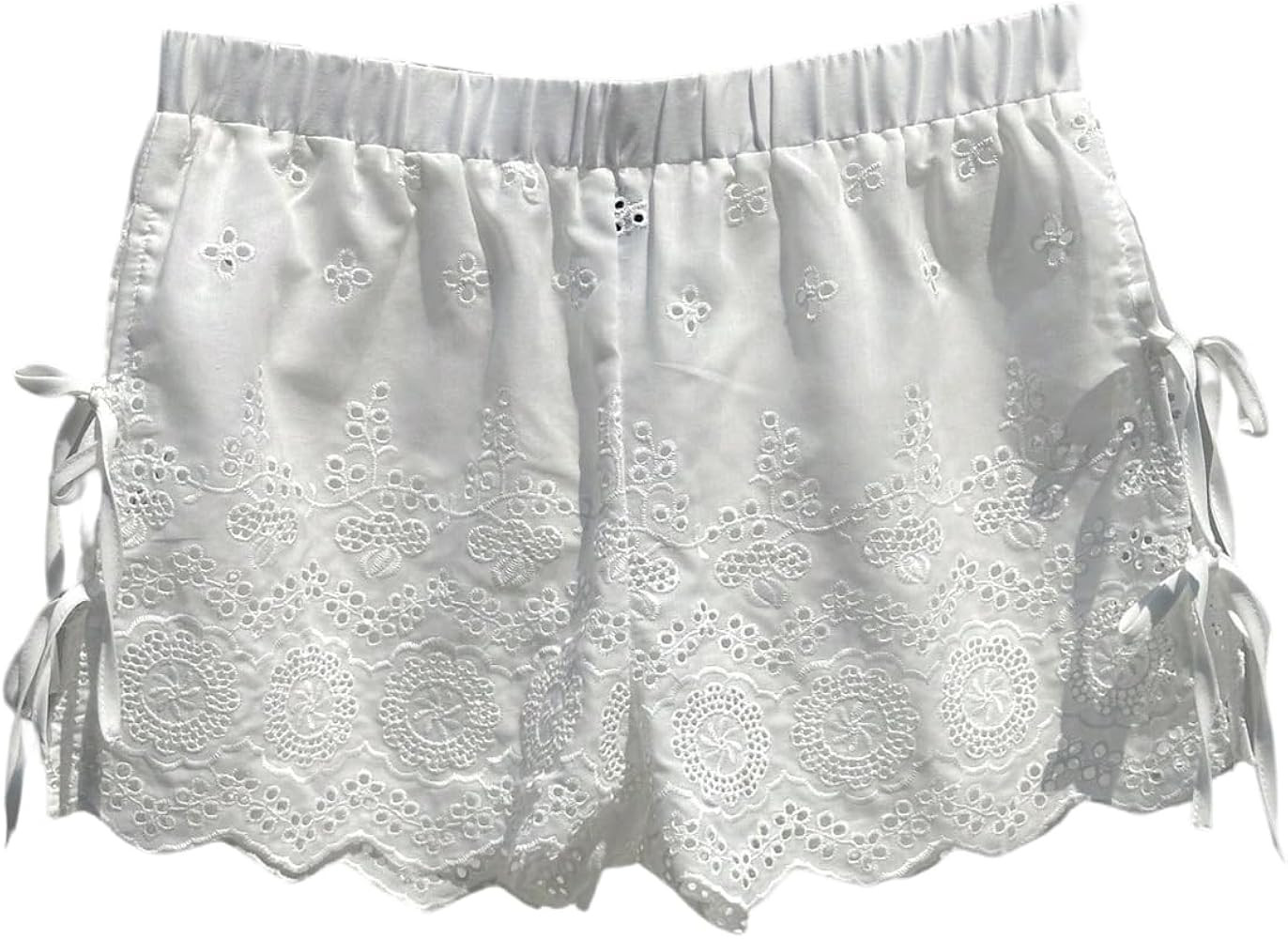 SweatyRocks Women's Bow Tie Knot Boho Shorts Elastic Waist Embroidery Eyelet Summer Short | Amazon (US)
