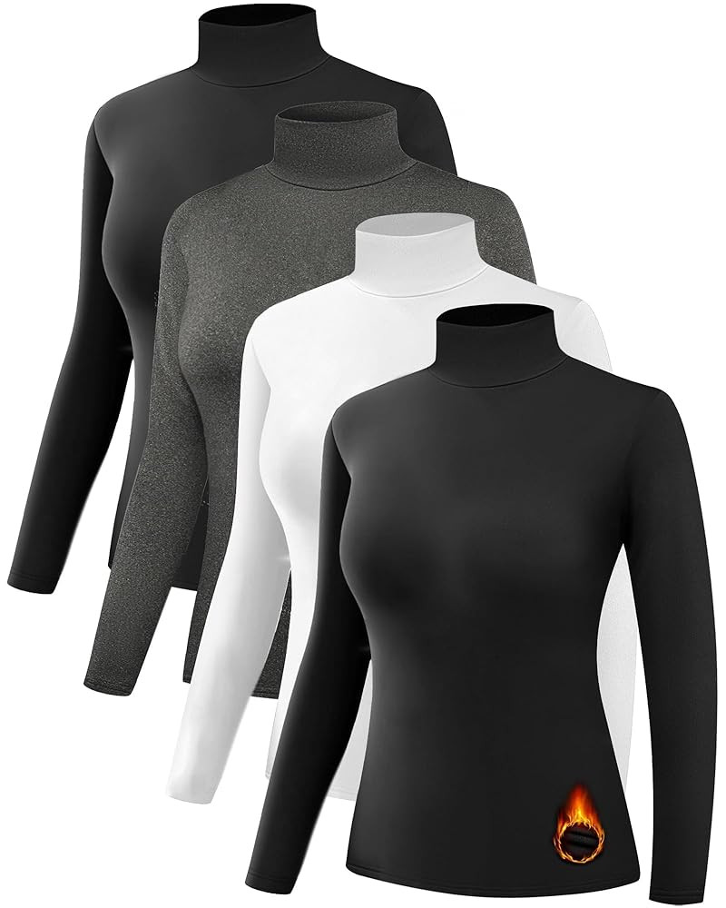 Dalavch 4 Pack Women’s Thermal Turtleneck Shirts, Women Turtle Neck Fleece Lined Compression Lo... | Amazon (US)