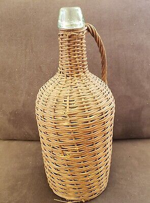 Vintage Wicker Wrapped Green Glass Demijohn Bottle, 16&#034; Jug, 1 Gallon  | eBay | eBay US