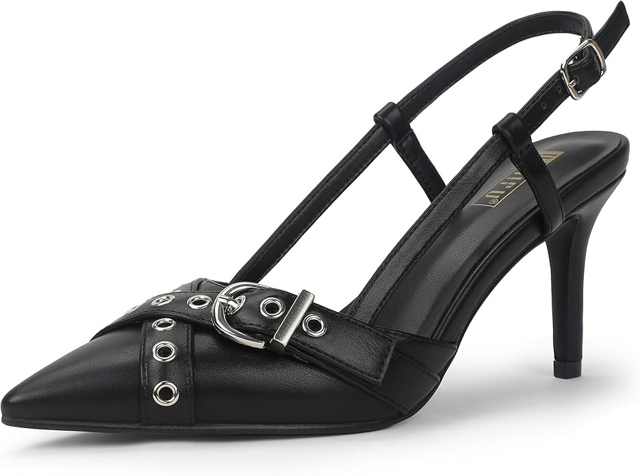 IDIFU IN3 Slingback Kitten Heels for Women Stiletto Heel Closed Pointed Toe Pumps Buckle Straps D... | Amazon (US)