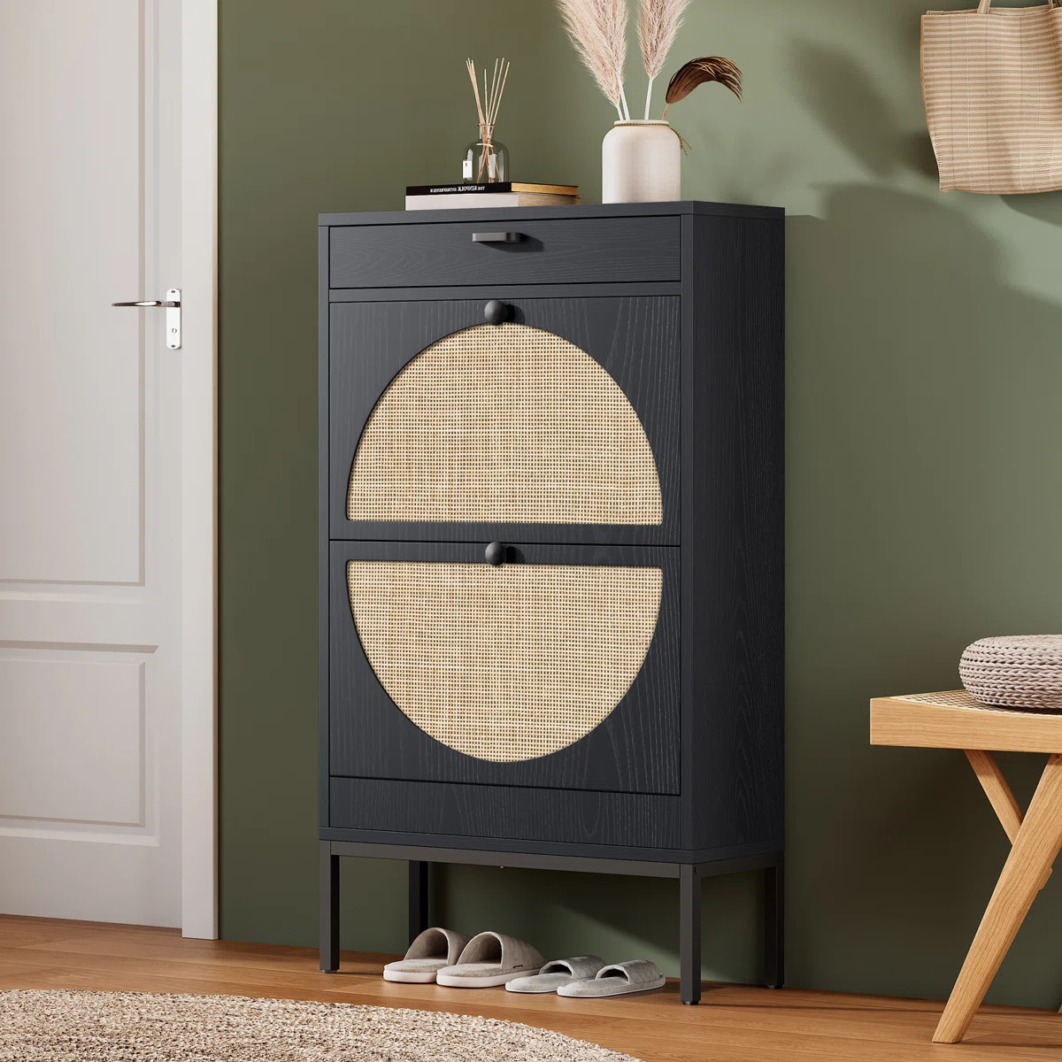 Cerina Boho Natural Rattan Shoe Storage Cabinet | Wayfair North America