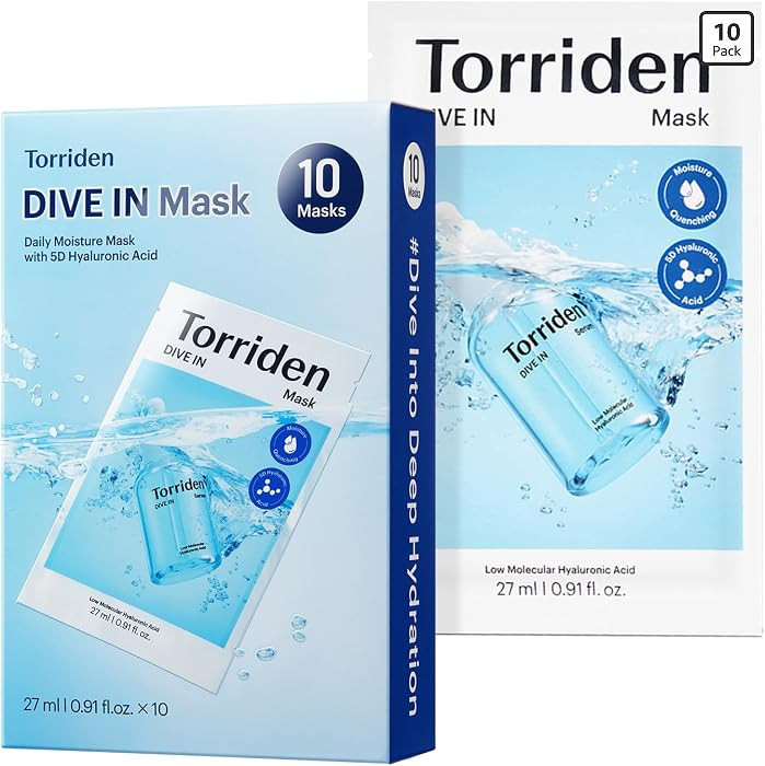 Torriden DIVE IN Hyaluronic Acid Facial Mask (10 sheets) | Deep Hydration Korean Face Sheet Mask ... | Amazon (US)