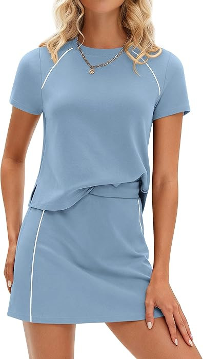 PRETTYGARDEN Women's 2026 Summer 2 Piece Skirt Sets Short Sleeve Shirts Tops Skorts Matching Work... | Amazon (US)