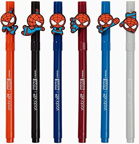 Yoobi x Marvel Spider-Man Marker 6 Pack With Charms | Red, Black, Navy, Maroon, Blue, and Grey Ma... | Amazon (US)
