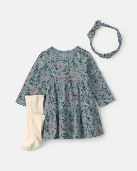 Baby Girl 3-Piece Floral Thermal Dress Set - Blue | Carter's | Carter's Inc