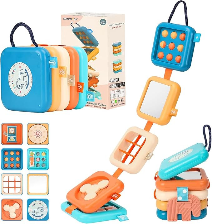Busy Board for 1 2 3 Year Old - Montessori Travel Toy with Fine Motor Activities, Busy Cube Senso... | Amazon (US)