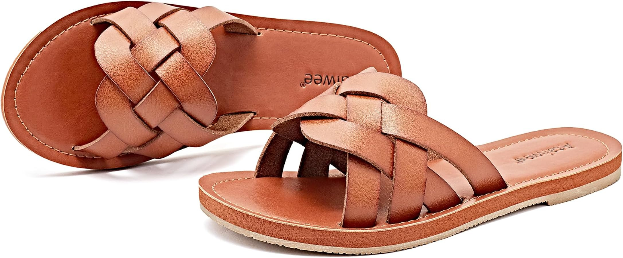 Ataiwee Women's Flat Slide Sandals - Fashion Slip On Flat Summer Shoes. | Amazon (US)