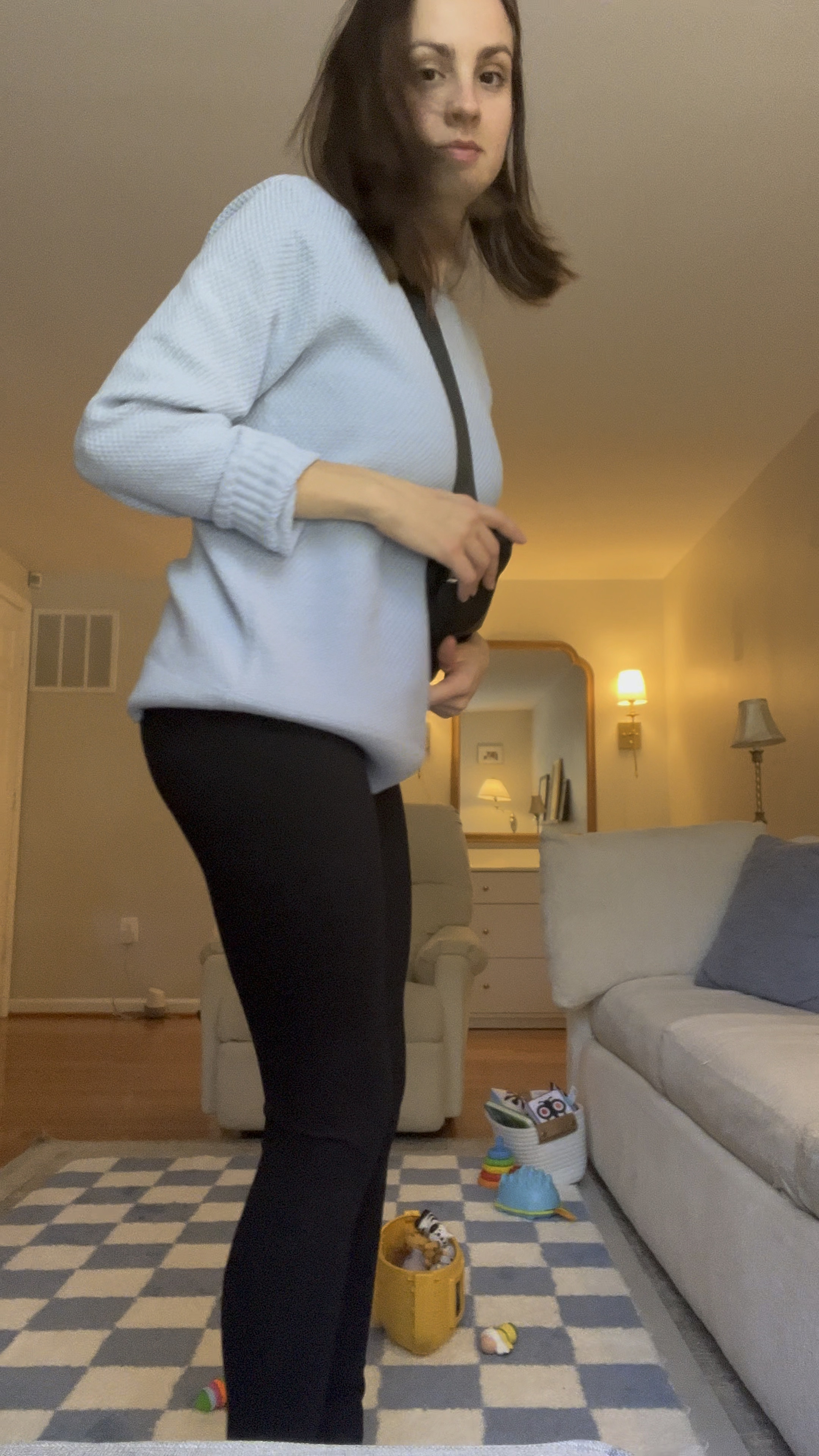 My go-to mom or work from home outfit: these Amazon leggings are so similar to my lululemon wunder under high rise tight and they are super comfortable around the waist!!! 

These sweater is from kohls….I haven’t shopped at kohls in a while but this is perfect for fall/winter and comes in lots of cute colors. And the price is 👌🏼 I bought two. My favorite find in a while.

Plus my belt bag (diaper bag isn’t far away) and new balance shoes 🫶🏼 Am I talking too much? I’m new here 😅

#LTKfindsunder100 #LTKfindsunder50