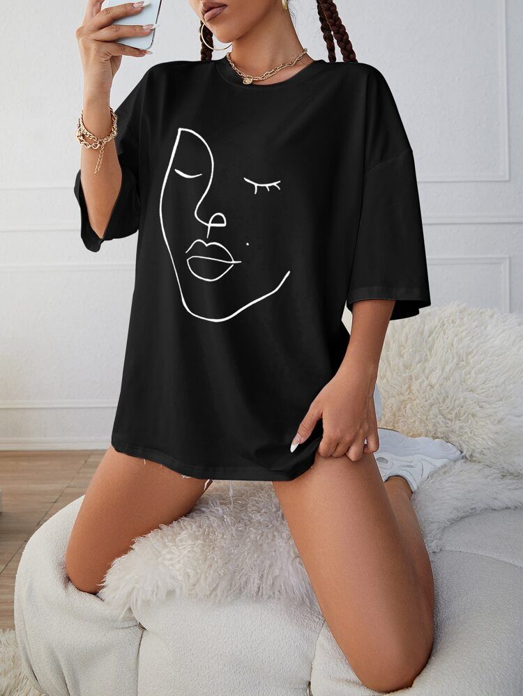 Abstract Figure Graphic Drop Shoulder Oversized Tee | SHEIN