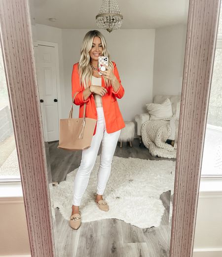 Blazer fits TTS, wear medium. Sized up to a large in the free people dupe tank top and white pants. Spring fashion. Work wear. Date night. 

#LTKsalealert #LTKFind #LTKworkwear