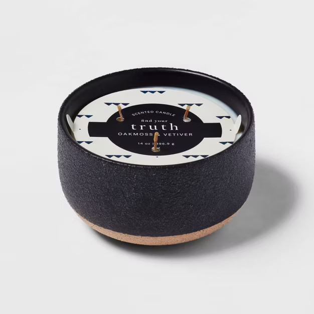 14oz Ceramic Candle with Exposed Bottom Lemon & Vetiver Dark Blue - Threshold™ | Target