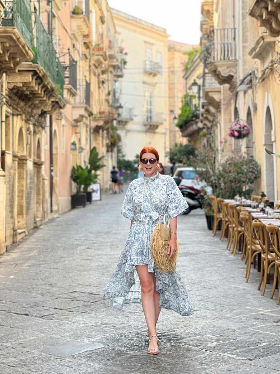 PRE-ORDER The Sicily High-Low Hamilton Indigo/White Iris Dress | In Co | SUE SARTOR