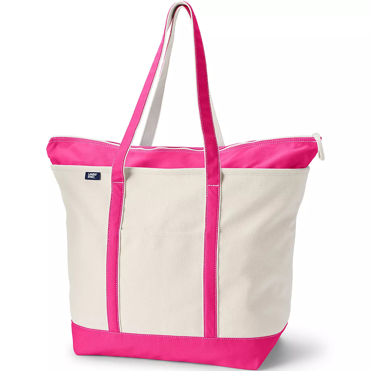 Extra Large 5 Pocket Zip Top Long Handle Canvas Tote Bag | Lands' End (US)