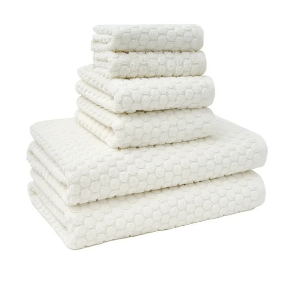 Beautiful by Drew Barrymore 6-Piece Dot Bath Towel Set, Soft 100% Cotton, Off White | Walmart (US)