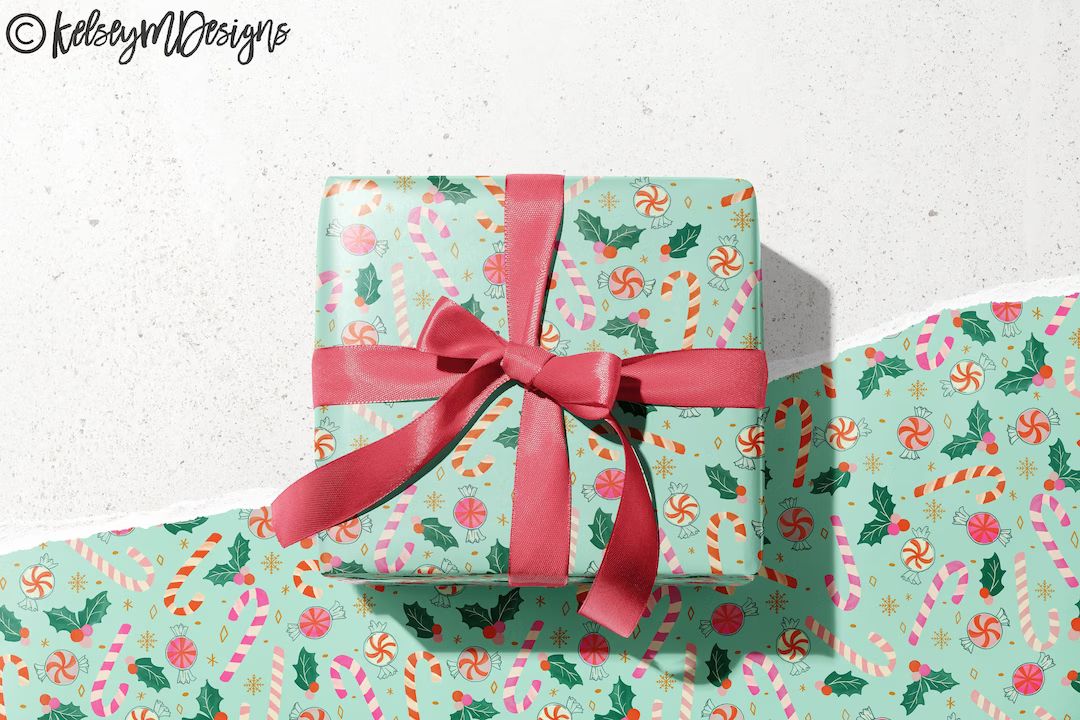 Christmas Wrapping Paper Christmas Candy Canes Gift Wrap - Etsy | Etsy (US)