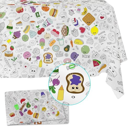 Fabric Reusable Coloring Tablecloth - Washable Coloring Mat for Kids and Adults, Giant Coloring Poster with Bleed-Resistant Lining, Sewn Edges, and Fun Designs (Food, 48"x60") | Amazon (US)