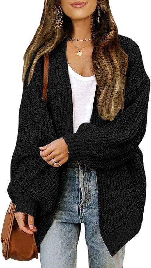 MEROKEETY Women's 2024 Fall Open Front Long Lantern Sleeve Cardigan Oversized Chunky Outwear with... | Amazon (US)