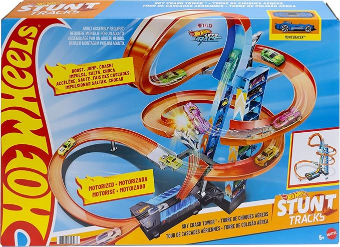 Hot Wheels Sky Crash Tower Track Set, 2.5+ ft / 83 cm High with Motorized Booster, Orange Track &... | Amazon (US)