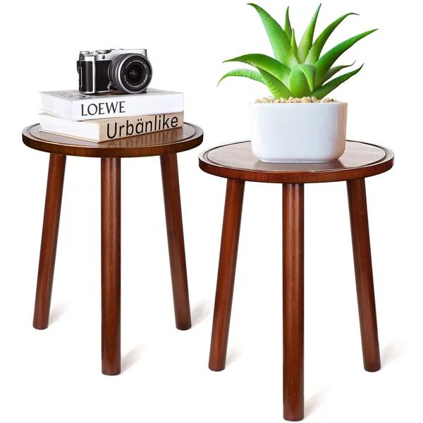 Set Of 2 Mid Century Tall Plant Stand Round End Table Indoor Pots Holder | Wayfair North America