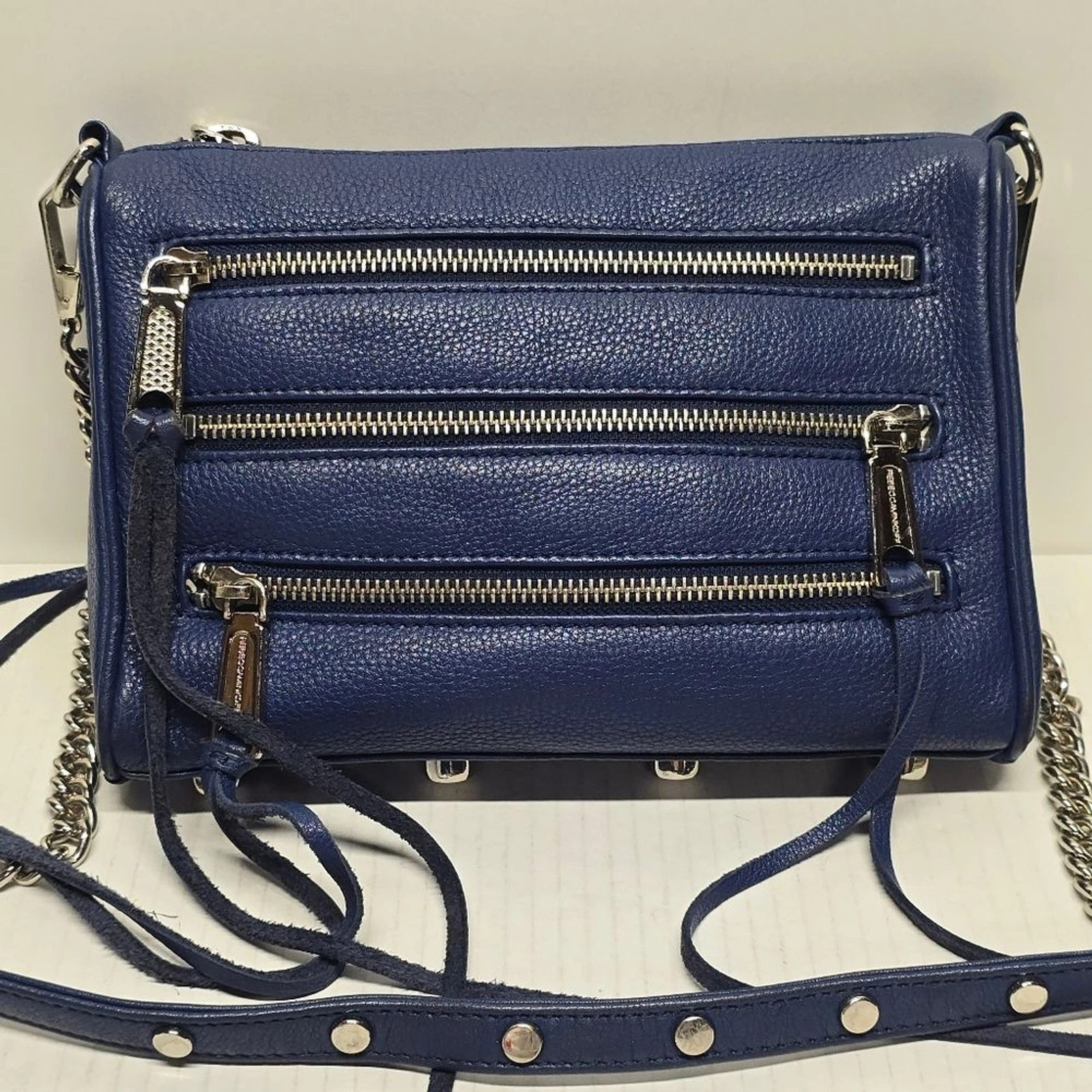 Rebecca Minkoff three zipper blue leather crossbody Moto Bag Rock Grunge Boho | eBay AU