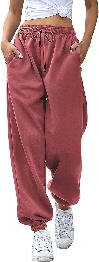 Womens Cinch Bottom Sweatpants Pockets High Waist Sporty Gym Athletic Fit Jogger Pants Lounge Tro... | Amazon (US)