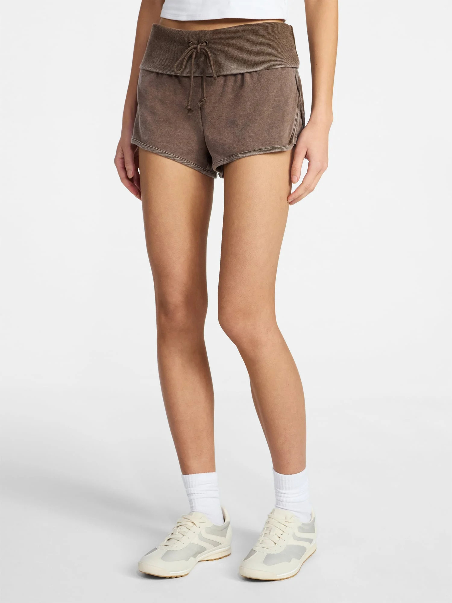 No Boundaries Jersey Ribbed Waistband Foldover Shorts, 1.5'' Inseam, Women's XXS-XXL | Walmart (US)