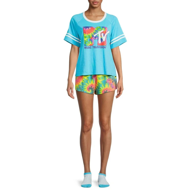 MTV Women's T-Shirt, Sleep Shorts and Socks, 3-Piece Set | Walmart (US)