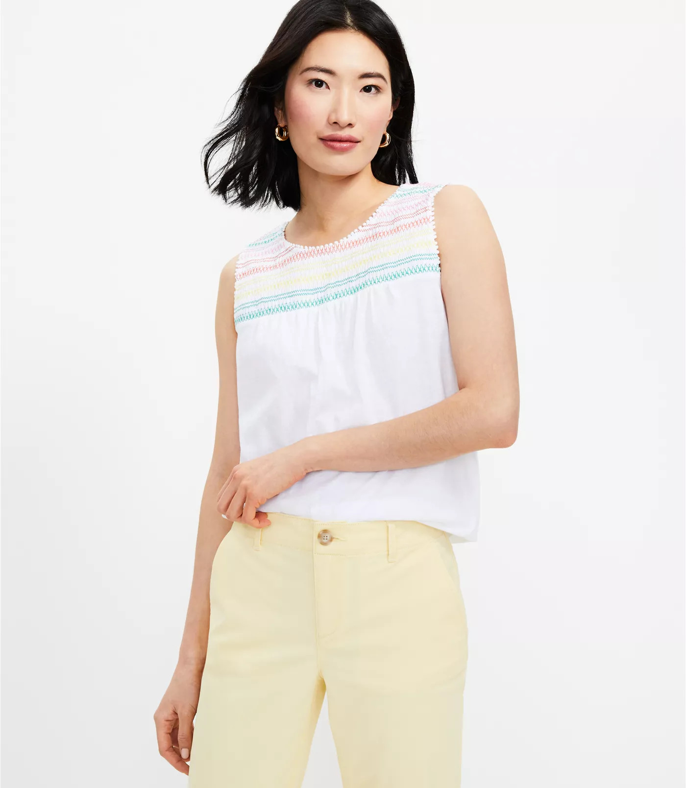 Stitchy Smocked Shell | LOFT