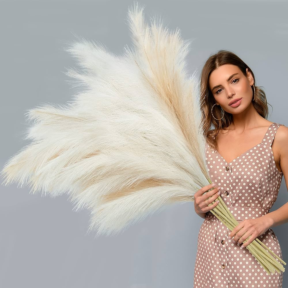 Ouddy Decor 8 Pcs Faux Pampas Grass Decor 38''/97cm Tall Artificial Large Pompas Grass Pompous Fl... | Amazon (US)