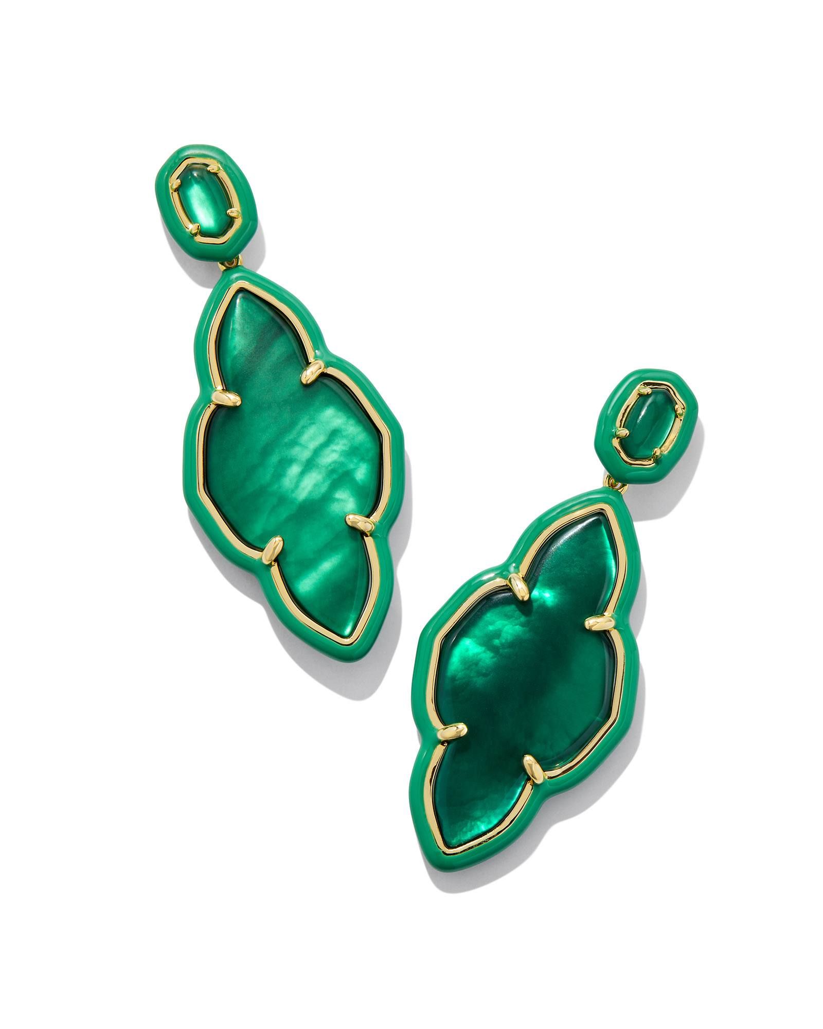 Abbie Gold Enamel Frame Statement Earrings in Emerald Illusion | Kendra Scott