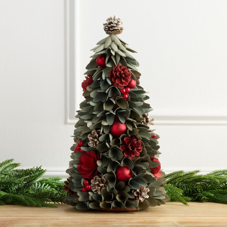 Green Wood Curl Tree with Pinecones Decor | World Market