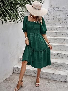 PRETTYGARDEN Women's Summer Casual Midi Dress Spring Puff Sleeve Square Neck A-line Flowy Boho Fl... | Amazon (US)