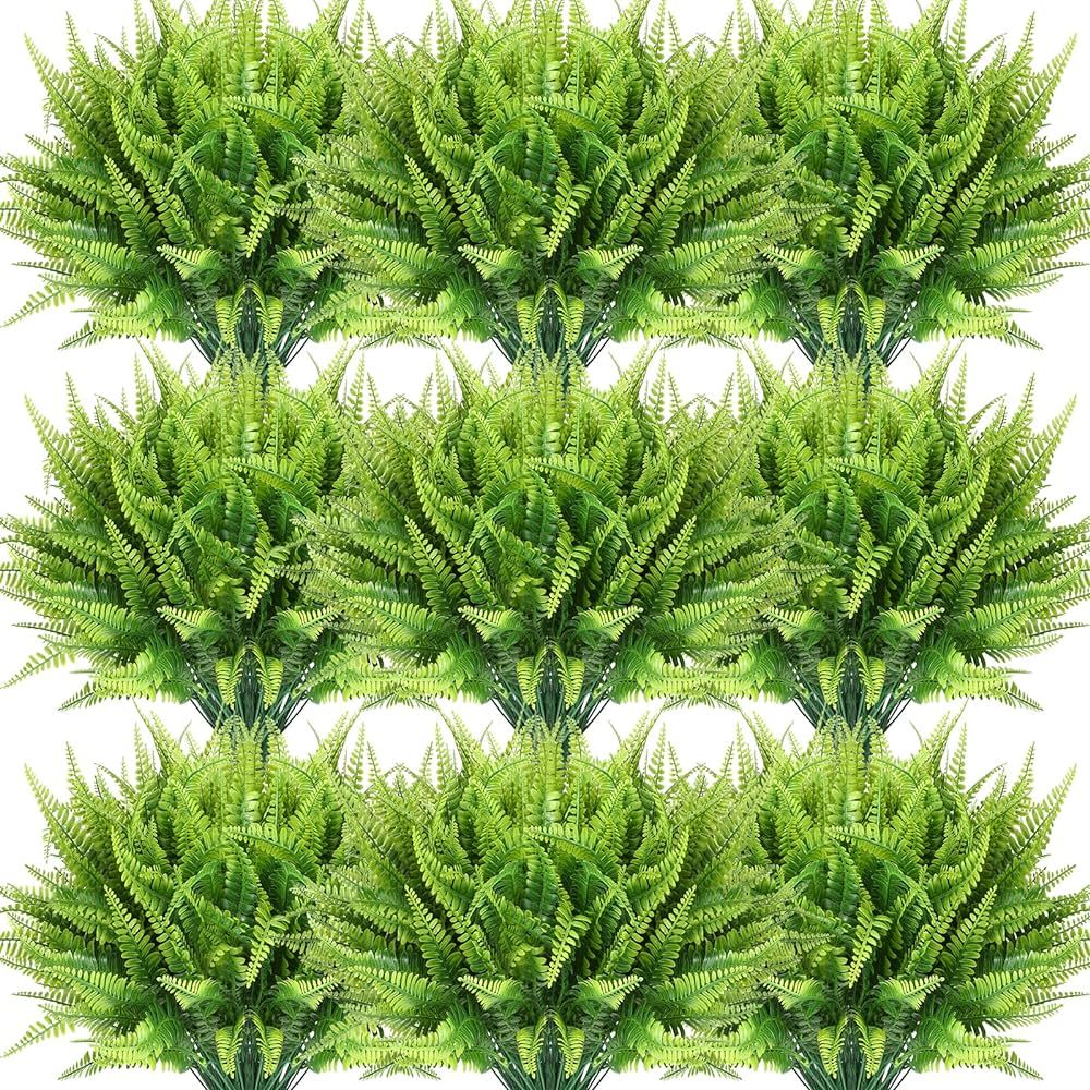 Cindeer 60 Pieces Artificial Plants Fake Boston Fern Plastic Fake Ferns Large Faux Ferns for Outd... | Amazon (US)