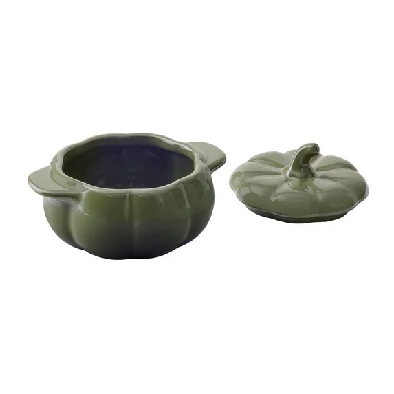 Better Homes & Gardens 8 oz Green Figural Pumpkin Stoneware Cocotte with Lid, Set of 3 | Walmart (US)