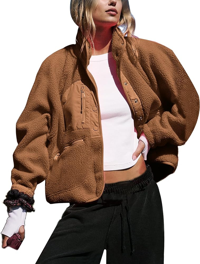 Daacee Fuzzy Fleece Jacket Women Winter Warm Button Down Sherpa Shacket Coats Outerwear with Pock... | Amazon (US)