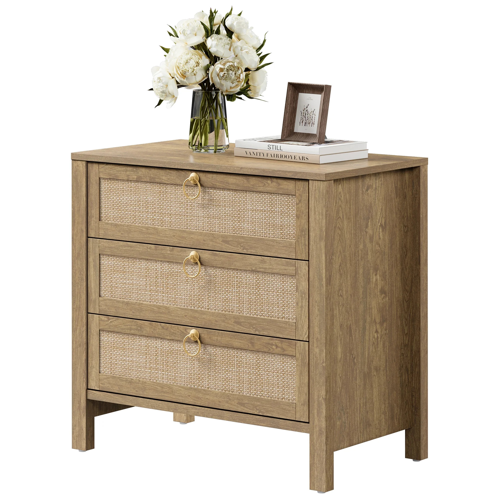 SICOTAS 26.78"W Boho Night Stands for Narrow Spaces, 25.67" Tall Rattan Nightstands with 3 Drawer... | Walmart (US)