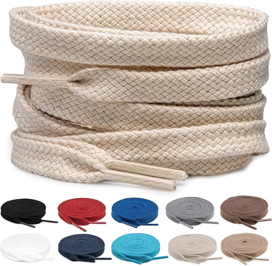 2 Pairs of 100% Cotton Laces - Flat 8mm Wide Shoelaces for Sneakers | Amazon (ES)