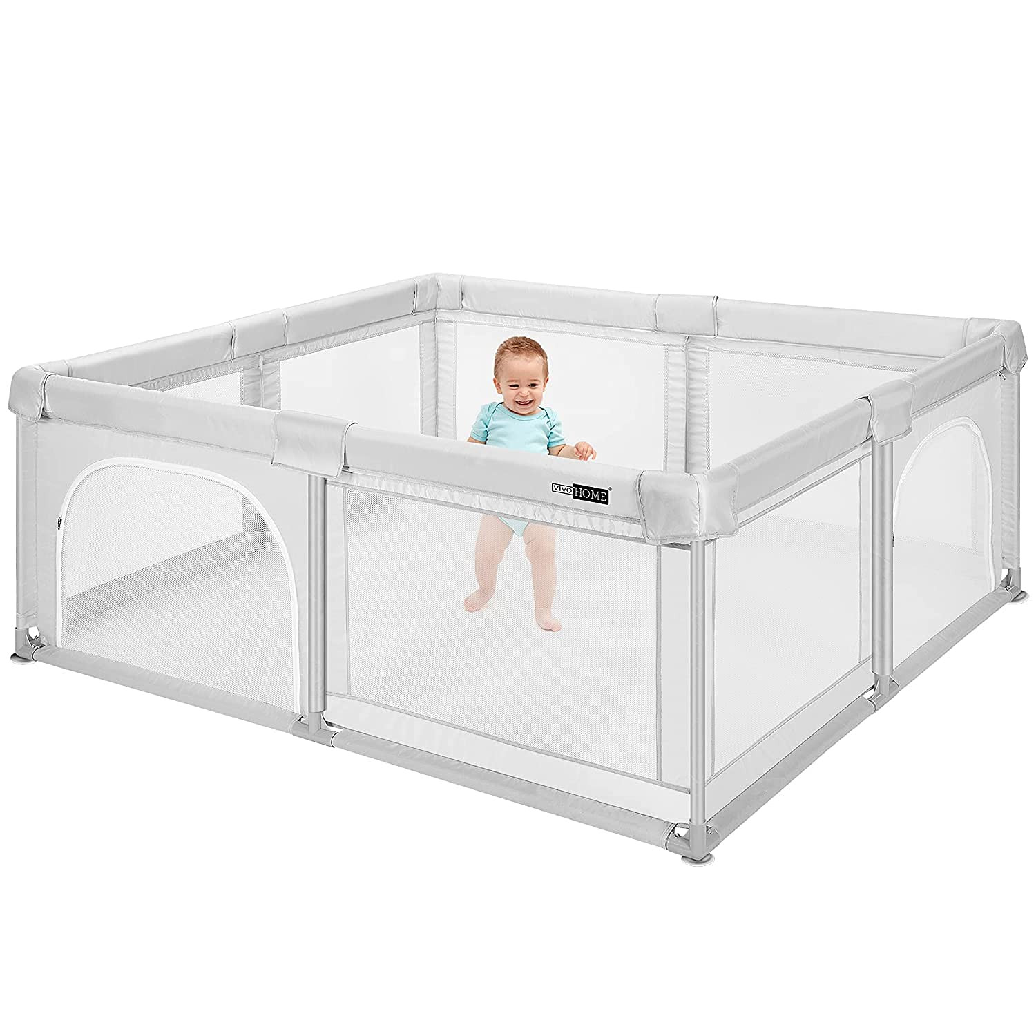 VIVOHOME Portable Large Baby Playpen, Safety Indoor Playard with Anti-Slip Suction Cups, Light Gr... | Amazon (US)