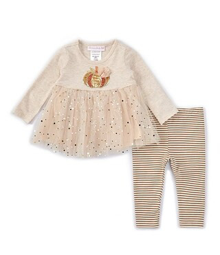 Baby Girls Newborn-24 Months Sequin-Embellished-Pumpkin-Applique Fit-And-Flare Dress & Striped Le... | Dillard's
