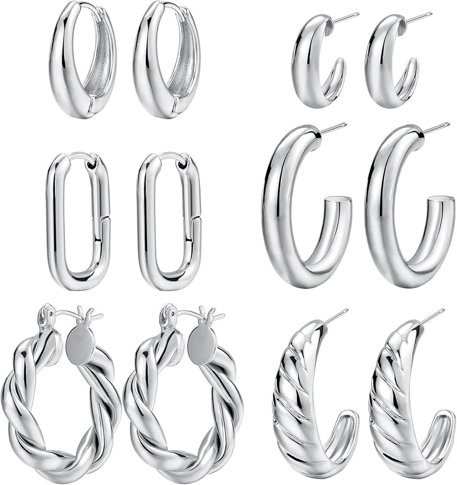 Gold Hoop Earrings Set for Women, 14K Gold Plated Lightweight Hypoallergenic Chunky Open Hoops Se... | Amazon (US)