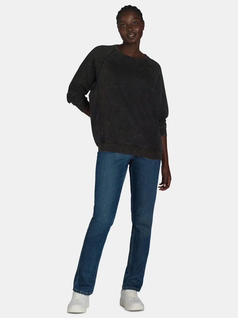 Time and Tru Women’s Washed Sweatshirt with Long Sleeves, Sizes S-XXXL | Walmart (US)